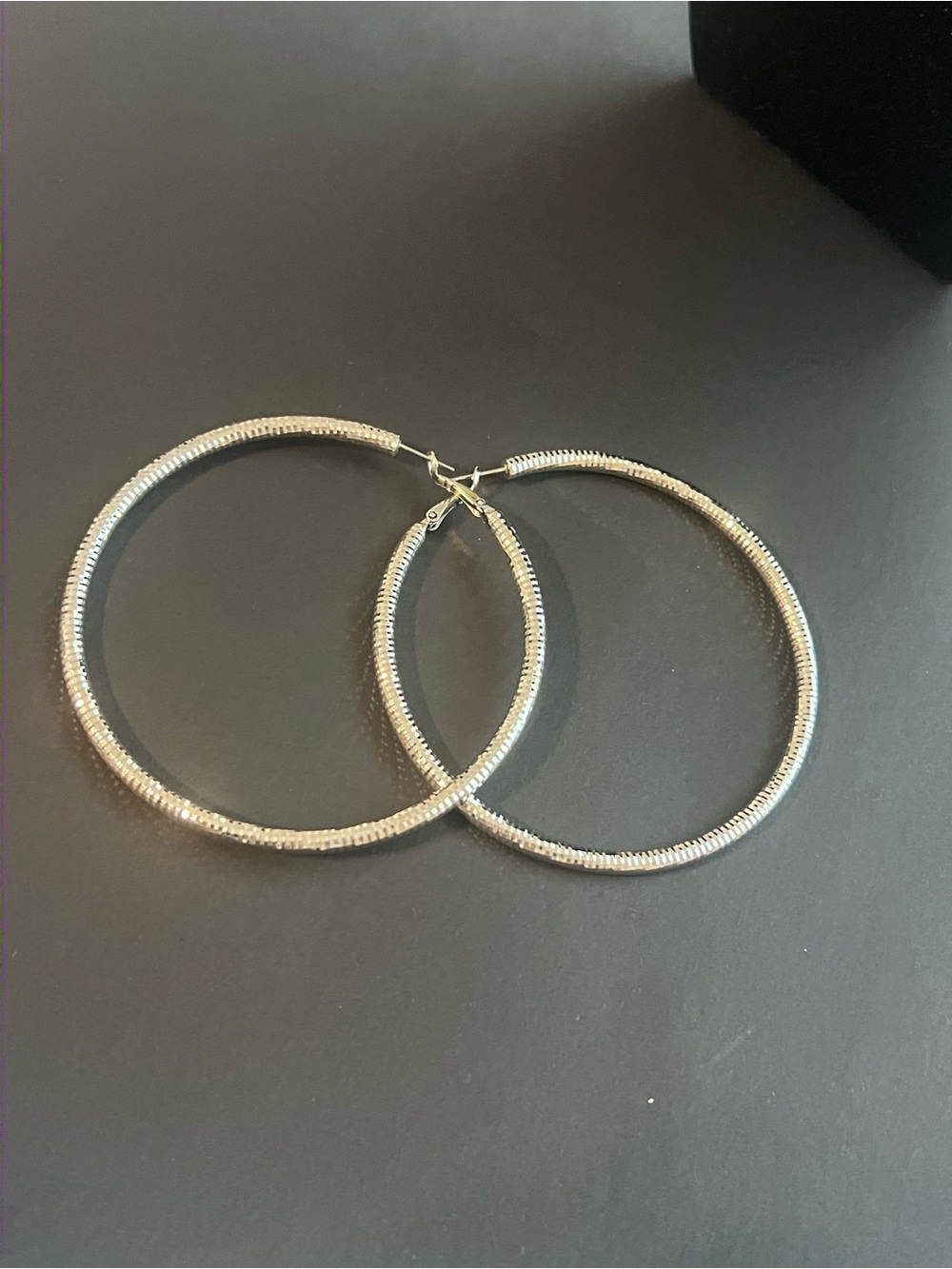 Silver Textured Oversized Hoop Earrings nip